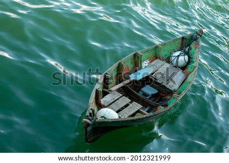 Close up of small fisherman wooden boat moored in port. located at Terengganu, Malaysia.