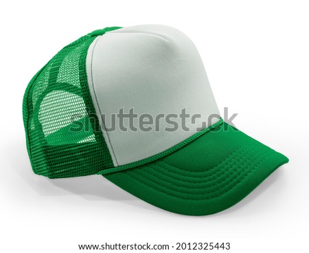 Side View Realistic Cap Mock Up In green Flash Color is a high resolution hat mockup to help you present your designs or brand logo beautifully.