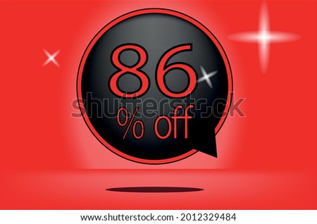 86 percent off black balloon and floating. with red background, banner 86% off red, shadow