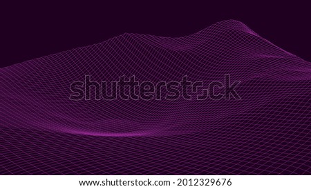 Abstraction. Landscaping of mountains. Wireframe landscape background. 3d sci-fi retro connection background. Futuristic vector illustration