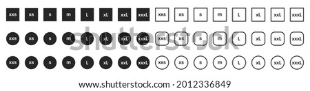Clothing sizes icons set from small to large isolated on white background. Vector illustration
