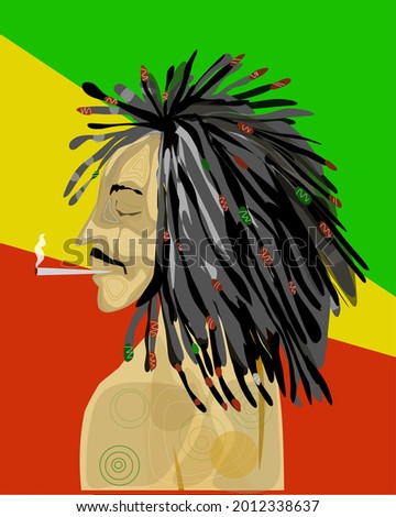 Vector illustration, man playing Djembe hand drum, as poster or template, International Reggae Day.