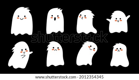 A set of cute and funny ghosts. Vector illustration.