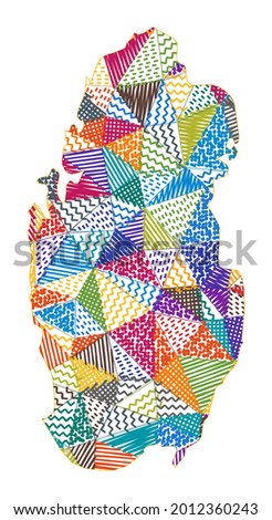 Kid style map of Qatar. Hand drawn polygons in the shape of Qatar. Vector illustration.