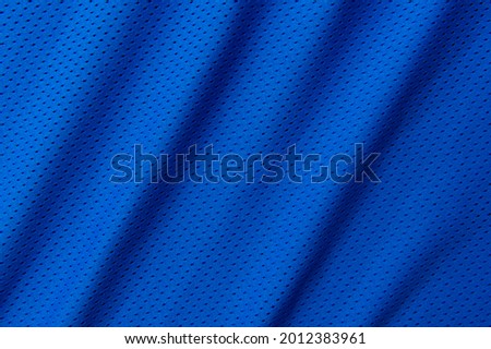 Blue football, basketball, volleyball, hockey, rugby, lacrosse and handball jersey clothing fabric texture sports wear background Royalty-Free Stock Photo #2012383961