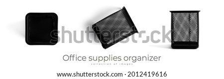 Office supplies organizer isolated on white background. High quality photo