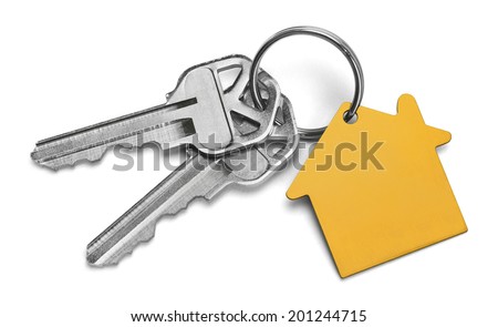 Set of Keys With Yellow House Isolated on White Background. Royalty-Free Stock Photo #201244715