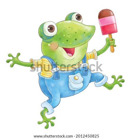 A cute frog at party. Coloring page. Illustration for children. Cute and funny cartoon characters isolated on white background