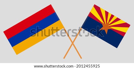 Crossed flags of Armenia and the State of Arizona. Official colors. Correct proportion