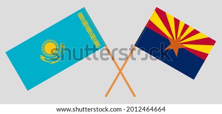 Crossed flags of Kazakhstan and the State of Arizona. Official colors. Correct proportion