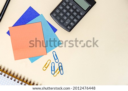 Multiple Assorted Collection Office Stationery Photo With Pens Pencils Notepads Notebook Ruler Stapler Scissors Clippers Paper Clips Holders Clipboard Placed Over Table