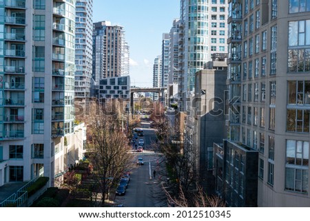 Road through downtown Vancouver's buildings