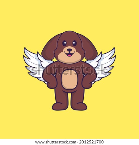 Cute dog using wings. Animal cartoon concept isolated. Can used for t-shirt, greeting card, invitation card or mascot.