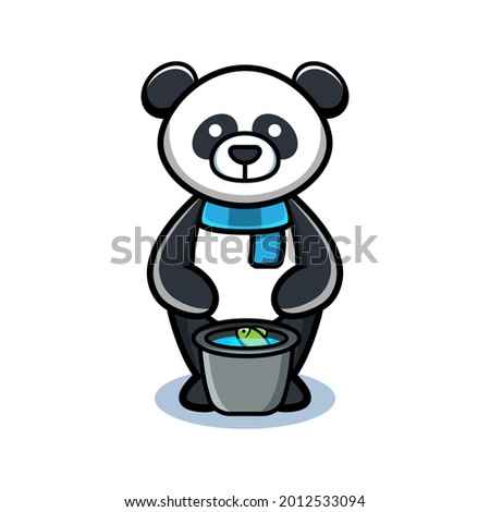 cartoon animal cute panda with fish bucket