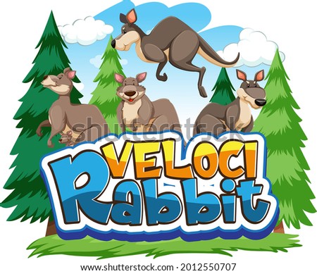 Kangaroo cartoon character with Velocirabbit font banner isolated illustration