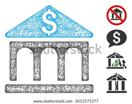 Mesh bank building web icon vector illustration. Carcass model is based on bank building flat icon. Network forms abstract bank building flat model.