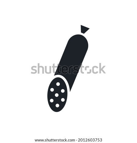 Smoked sausage salami silhouette. Black isolated silhouettes. Fill solid icon. Modern glyph design. Vector illustration. Meat products. Food ingredients