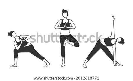 Standing yoga poses set. Young woman practicing yoga poses.