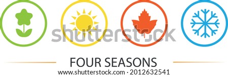 Four seasons winter spring summer fall icon set vector Royalty-Free Stock Photo #2012632541