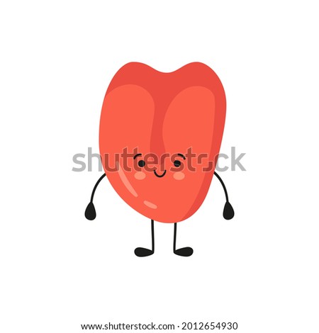 Human tongue kawaii character. The tongue is like a sense organ. Part of the face. Healthy organ of taste. Vector illustration isolated on white background in hand drawn style.