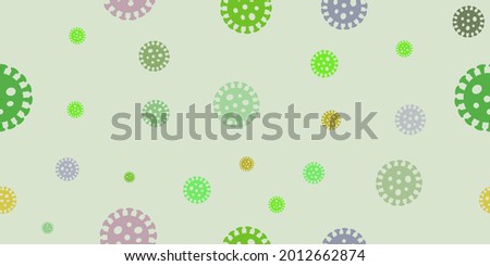 Seamless virus in green tones. Coronavirus or COVID-19 cells background, new virus, vector of Corona disease outbreak situation concept. Vector illustration.