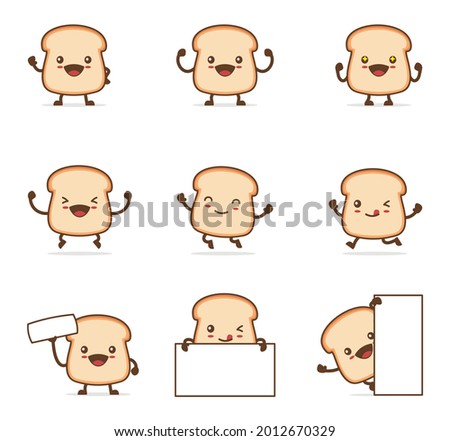 cute bread cartoon. with happy facial expressions and different poses, isolated on a white background