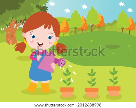 Girl watering plant 2D cartoon concept for banner, website, illustration, landing page, flyer, etc.