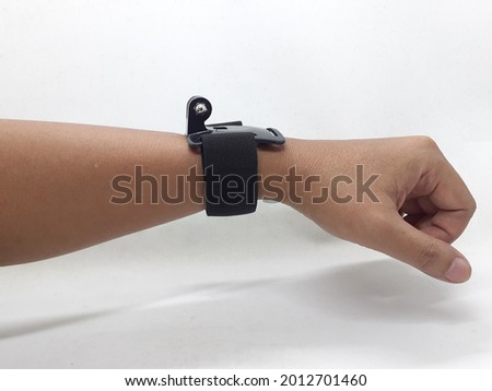 Modern Black Action Sport Camera for Chest Head and Hand Strap Equipment Accessories in White Isolated Background 