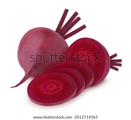 Sliced and whole fresh beet isolated on a white background. Clip art image for package design.