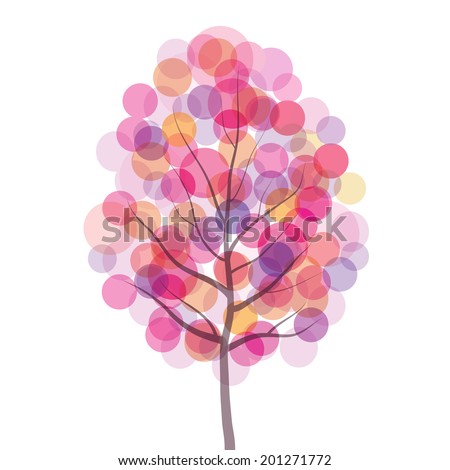 Pink tree. Simple abstract illustration, white background. Raster version.