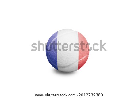 Tennis ball with the colored national flag of France on the white background