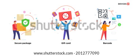 People use gadgets. set of icons, illustration. Smartphones tablets user online store, shopping, ordering, payment by card.Flat illustration Icons infographics. Landing page site print poster.
