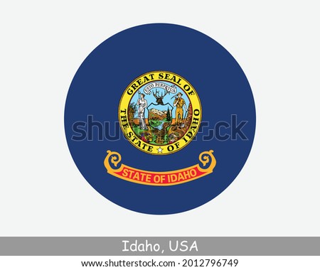Idaho Round Circle Flag. ID USA State Circular Button Banner Icon. Idaho United States of America State Flag. Gem State EPS Vector
