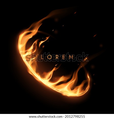 Light ring with fire flames effect on black background