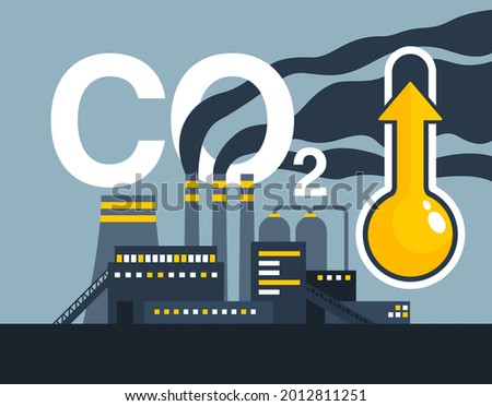CO2 emissions affects global warming - dangerous carbon dioxide air pollution of industry. Environmental footprint with greenhouse gases and global warming. Decarbonization concept