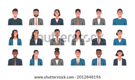 People portraits of businessmen and businesswomen, male and female face avatars isolated icons set, flat vector illustration
