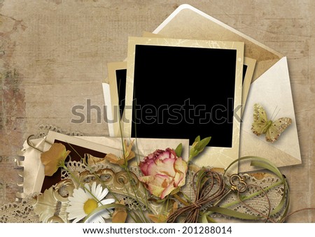 Vintage background with envelope and beautiful flowers