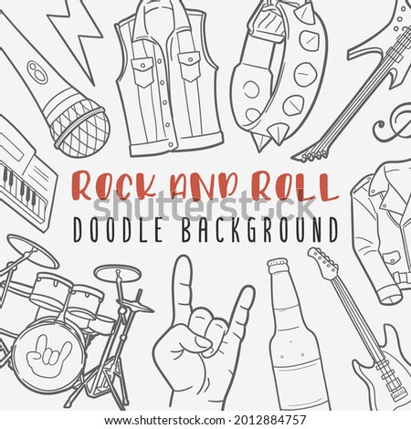 Rock Doodle Banner Icon. Heavy Music Vector Illustration Hand Drawn Art. Line Symbols Sketch Background.