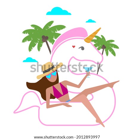 Girl with inflatable unicorn. You can use it wherever you need a vector image. 