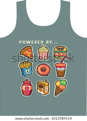 pizza popcorn text with vector illustrations. For t-shirt prints and other uses.