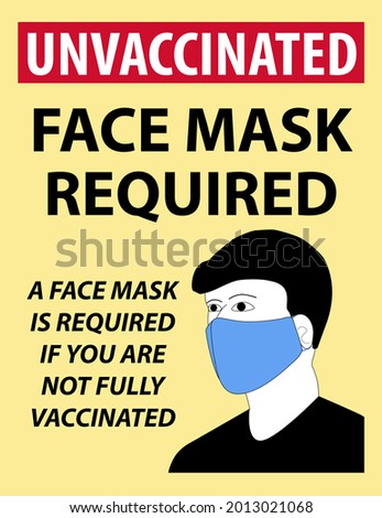 Unvaccinated Face Mask Required sign with a person wear a mask - Vector Illustration