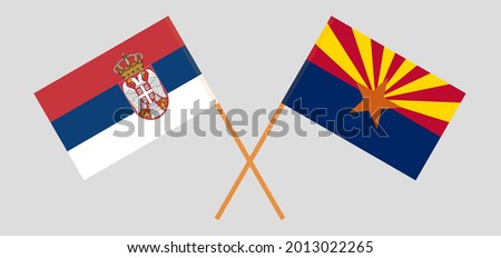 Crossed flags of Serbia and the State of Arizona. Official colors. Correct proportion