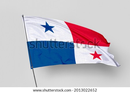 Panama flag isolated on white background. National symbol of Panama. Close up waving flag with clipping path.