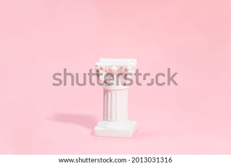 Product display with white roman column in minimalism style on a pink background. Perfect for beauty products or jewellery. Royalty-Free Stock Photo #2013031316