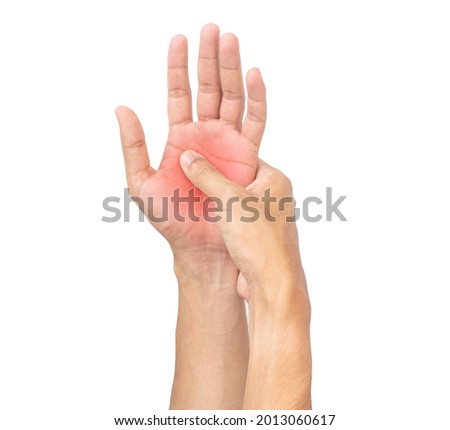 Numbness in one hand. Loss of sensation or hand or fingers. Of hurt include Guillain Barre syndrome, carpal tunnel syndrome. Isolated on a white background. Muscle weakness and fatigue concept.