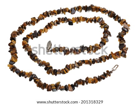 Beads of tiger's eye, isolated on a white background 