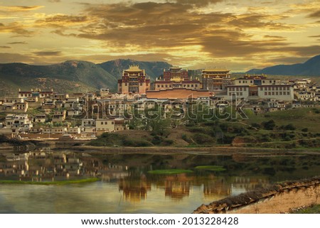 Wonderful Songzanlin Monastery, the monastery is the largest Tibetan Buddhist temple complex in Yunnan province and one of the famous monasteries in the Kang region, Shangri-la, China, Little Potala Royalty-Free Stock Photo #2013228428