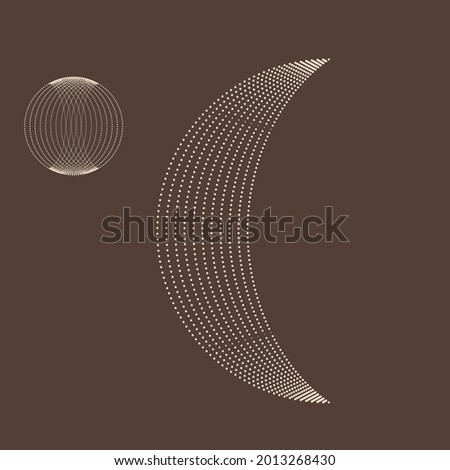 Logo with moon and stars in Boho style.  geometric shapes  .Minimal design with modern art elements . Trendy icon  . Vector illustration .