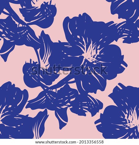Pink and Navy Floral brush strokes seamless pattern background for fashion prints, graphics, backgrounds and crafts