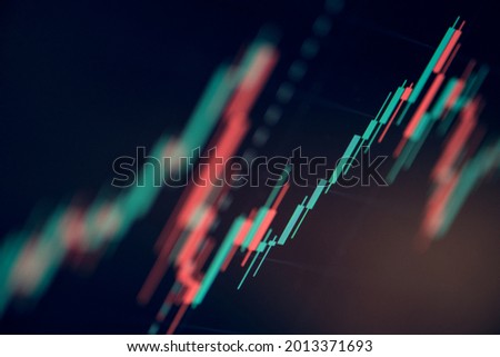 Close up shot of a stock market graphic chart with candlestick patterns.